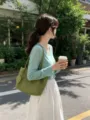 Bolso de mano tejido minimalista estilo coreano para mujer bolso de hombro diario - Verde