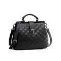 Bolso de mano de doctor acolchado de piel sintética negra bolso cruzado vintage - Negro