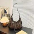 Bolso de hombro hobo marrón vintage, gran bolso tipo wasteland para mujer elegante. - Café