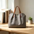 Elegante bolso de mano de cuero suave gris con asas marrones, bolso de hombro chic para mujer. - Gris