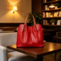 Bolso de hombro de cuero suave rojo para mujer, elegante bolso de mano bicolor de moda. - Rojo
