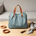 Soft leather handbag in blue and brown with shoulder strap and stylish accessories for women - Blue