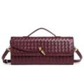 Burgundy woven leather shoulder bag with top handle and chic knot detail for stylish daily wear. - Burgundy