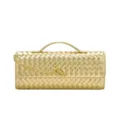 Bolso de mano de cuero tejido dorado elegante bolso bandolera chic bolso baguette mujer. - Dorado