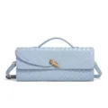 Bolso bandolera de cuero tejido azul claro con cierre de nudo metálico, elegante bolso. - Azul Niebla