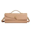 Elegante bolso de hombro de cuero tejido con asa y cierre de nudo metálico para mujeres. - Amarillo Tierra