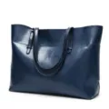Classic dark blue leather tote bag for women, elegant large capacity shoulder handbag. - Dark Blue