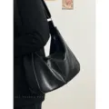 Women large capacity soft leather hobo shoulder bag casual versatile crossbody tote bag - Black