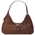 Brown suede shoulder bag for women, stylish crescent hobo purse with buckle closure. - Dark Coffee