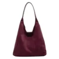 Burgundy suede hobo shoulder bag for women, large capacity vintage slouchy daily bag. - Fuschia