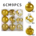Transparente Kunststoff Christbaumkugeln Detailansicht, 6cm 9 Stk Set mit Glitzer Sternen. - Stil 3 / 9er Set
