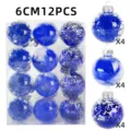 Weihnachten dekorative transparente Plastikkugeln Set 6cm 12Stk blaue Feder Glitzer. - Stil 8 / 12er Set