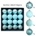 16Stk 6cm Christbaumkugeln Set blau Schneeflocke rissig geometrisch Glitzer Baum Deko - Eisblau