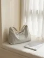 Elegante bolso de hombro hobo de nylon minimalista estilo casual diario gris claro - Blanco Roto