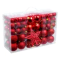100 Stueck rote Christbaumkugeln Set mit Baumspitze Stern in transparenter Box. - 101-teiliges Set / Rot