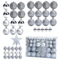 100-teiliges silbernes Christbaumkugeln Set mit bruchsicheren Kugeln und Sternspitze. - 101-teiliges Set / Silber