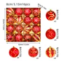 Weihnachtskugeln 8 cm 16 Stk Set rote galvanisierte Kunststoffkugeln mit goldenen Mustern für Baum - 8cm 16 Stück / Weißgold Bemalt Kombi (MJ2023-8/16-5)