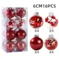 16 Stk. 6cm bruchsichere Kunststoff Weihnachtskugeln in Rot Set für Baumdekoration - Stil 2 / 16er Pack