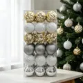 36-Stück Weihnachtsbaumkugeln Set in transparenter Box für festliche Weihnachtsdekoration. - 36 Stück (6cm) / Bemalter Gold Silber Weißer Stil (ASNX36-114)