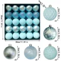 Weihnachtsbaum Christbaumkugeln Set 30x30cm Box mit 25 Stueck 6cm bruchsichere Deko Kugeln. - 25er Pack / Hellblau-Silber Serie (ASW625-35)