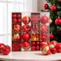 Rot-goldene Christbaumkugeln Set mit verschiedenen Formen und Texturen für Weihnachtsdeko. - 62-teiliges Set / Rot & Gold Stil (AS48-3)