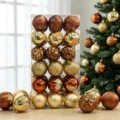 Weihnachtskugel Set 36 Stuck Christbaumkugeln Kunststoff Deko Kugeln fur Weihnachtsbaum - 36 Stück (6cm) / Bemalter Brauner Und Goldener Stil (ASNX36-120)