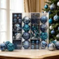 Weihnachtsbaum Dekoration Set blau Plastik Weihnachtskugeln Eiszapfen Anhänger für Festliche Deko. - 62-teiliges Set / Blau & Silber Stil (AS48-4)
