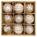 Weihnachtskugeln Set 9Stk 8cm Gold Glitzer Schneeflocke Christbaumkugeln Deko Anhänger Set - 9er Set / Goldpulver Pailletten Streifen (PETPM-4)