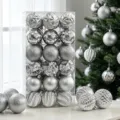 Silberne Christbaumkugeln Set 36 Stk. bruchsichere Kunststoffornamente für Weihnachtsbaum - 36 Stück (6cm) / Silber Glänzend/Matt Stil (ASNX36-125)