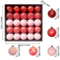 25-teiliges Weihnachtskugeln Set, 6cm Christbaumkugeln bruchfeste Weihnachtsbaum Deko. - 25er Pack / Rot-Rosa Serie (ASW625-38)
