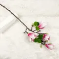Pink artificial magnolia flower branch, soft touch fake floral stem for home decor. - Pink