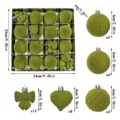 Grüne beflockte Christbaumkugeln Set 24cm Box mit verschiedenen Formen für Weihnachtsbaum Deko - Grün Irregulär Mix (ZR632-70) / 32er Set