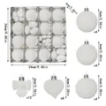 Weisse beflockte Christbaumkugeln Set mit verschiedenen Formen fur feierliche Baumdeko. - ZR632-71 (32er-Set) / Beflocktes Weihnachtskugel-Set