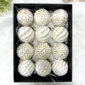 12 Stk. 8cm Christbaumkugeln Set, vintage gepraegte weiss goldene Christbaumkugel - 12er Set / Weiß mit Goldrelief (MJFG812-6)