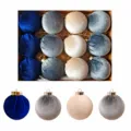 Boules de Noël en velours lot de 12, boules suspendues décoratives de 6cm pour fête sapin. - Mélange Bleu Gris (MJRB612-3BU) / 12 Pièces/Paquet (Diamètre 6cm)