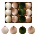 Coffret de 12 boules de Noel en velours avec boite 24x18cm decoration de sapin festif - Mélange Beige Vert (MJRB612-4BU) / 12 Pièces/Paquet (Diamètre 6cm)