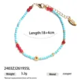 Dettaglio del braccialetto di perle turchesi e rosse con lunghezza 18+4 cm e metallo. - Stile Turchese Blu e Agata Rossa(2403ZJ26195SL)