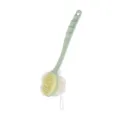 Long handle bath brush with soft bristles and mesh loofah for body cleaning and scrubbing. - Double-sided Green