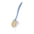 Blue long handle bath brush with soft bristles and mesh sponge for daily body exfoliation. - Double Sided Blue