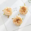 3pcs artificial rose flower heads champagne fake roses for DIY crafts decoration - Champagne