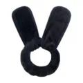 Black plush rabbit ear headband, soft fleece hair hoop for daily makeup, cute face wash hair band. - Bag Packaging / Black