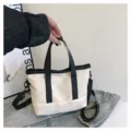 Casual minimalist canvas bucket tote bag, lightweight handheld and shoulder crossbody bag for women. - Off White