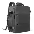 Großer, multifunktionaler Reise-Rucksack in Grau, ideal für Outdoor und Alltag geeignet. - Doppelter Reißverschluss / Schwarz