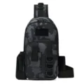 Tactical camo sling bag, multi-pocket crossbody fishing bag for outdoor gear and activities. - Black Camo