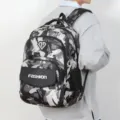 Stylish large capacity camouflage backpack for men, casual student school bag with multi pockets. - Gray