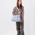 Borsa a tracolla casual in tela azzurro chiaro tote grande capacità stile - Blu