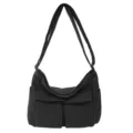 Bolso bandolera de nailon negro con dos bolsillos frontales gran capacidad casual - Negro