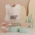 Waterproof silicone baby bib with cute hippo print and crumb catcher for messy eaters. - Hippo / 20PCS