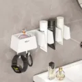 Organisateur de salle de bains mural, support sans perçage pour nettoyant visage et dentifrice. - Style adhésif