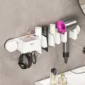Étagère de salle de bain à ventouse, support de sèche-cheveux sans perçage et étagère murale. - Style ventouse